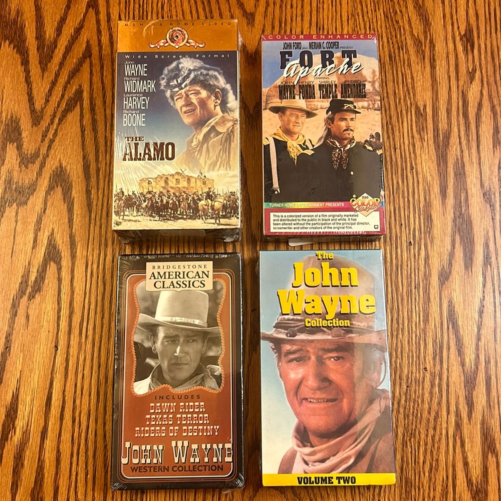 NWT John Wayne 4 Western VHS Video Sets - The Alamo, Fort Apache & Many Classics